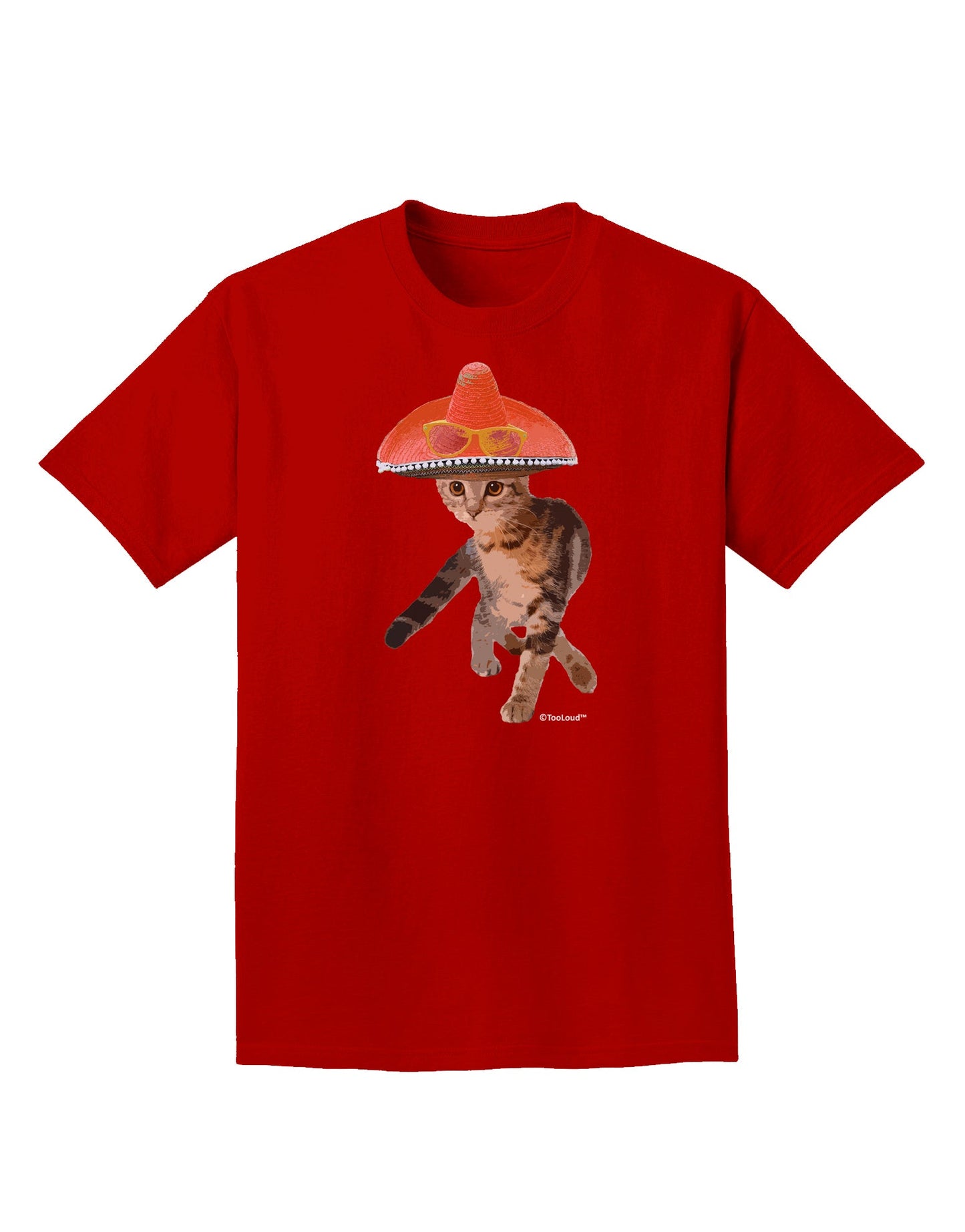 Cat with Pink Sombrero and Sunglasses Adult Dark T-Shirt by TooLoud-Mens T-Shirt-TooLoud-Red-Small-Davson Sales