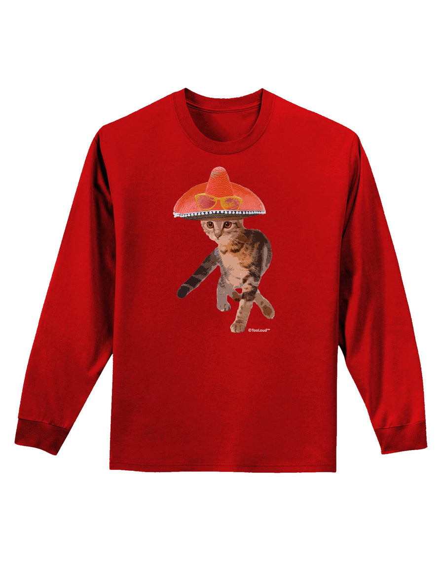 Cat with Pink Sombrero and Sunglasses Adult Long Sleeve Dark T-Shirt by TooLoud-TooLoud-Black-Small-Davson Sales