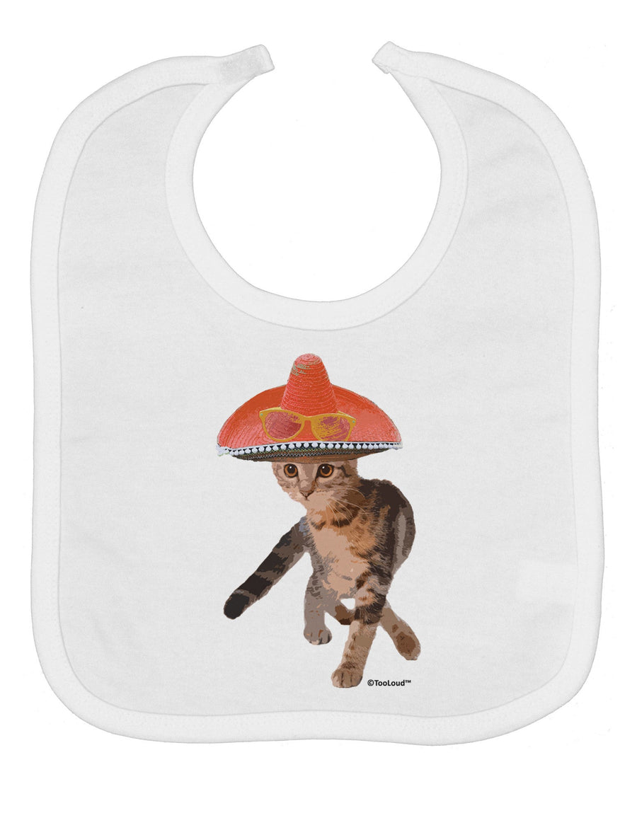 Cat with Pink Sombrero and Sunglasses Baby Bib by TooLoud