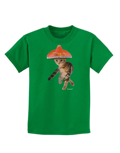 Cat with Pink Sombrero and Sunglasses Childrens Dark T-Shirt by TooLoud-Childrens T-Shirt-TooLoud-Kelly-Green-X-Small-Davson Sales