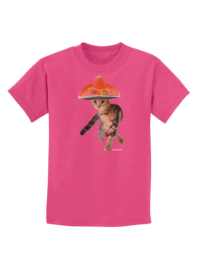 Cat with Pink Sombrero and Sunglasses Childrens Dark T-Shirt by TooLoud-Childrens T-Shirt-TooLoud-Sangria-X-Small-Davson Sales