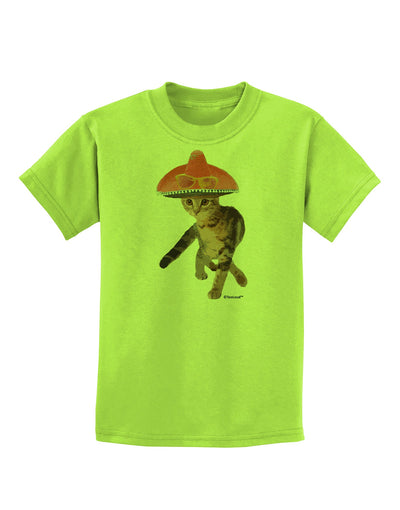 Cat with Pink Sombrero and Sunglasses Childrens T-Shirt by TooLoud-Childrens T-Shirt-TooLoud-Lime-Green-X-Small-Davson Sales