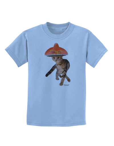 Cat with Pink Sombrero and Sunglasses Childrens T-Shirt by TooLoud-Childrens T-Shirt-TooLoud-Light-Blue-X-Small-Davson Sales