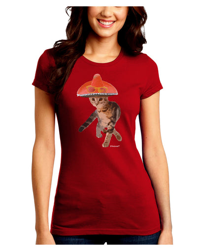 Cat with Pink Sombrero and Sunglasses Juniors Crew Dark T-Shirt by TooLoud-T-Shirts Juniors Tops-TooLoud-Red-Juniors Fitted Small-Davson Sales