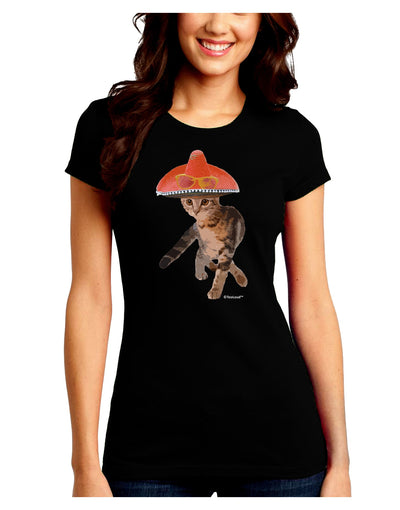 Cat with Pink Sombrero and Sunglasses Juniors Crew Dark T-Shirt by TooLoud-T-Shirts Juniors Tops-TooLoud-Black-Juniors Fitted Small-Davson Sales