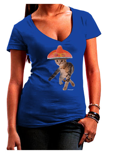 Cat with Pink Sombrero and Sunglasses Juniors V-Neck Dark T-Shirt by TooLoud-Womens V-Neck T-Shirts-TooLoud-Royal-Blue-Juniors Fitted Small-Davson Sales