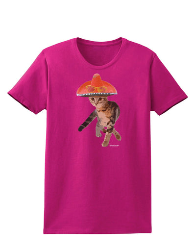 Cat with Pink Sombrero and Sunglasses Womens Dark T-Shirt by TooLoud-Womens T-Shirt-TooLoud-Hot-Pink-Small-Davson Sales