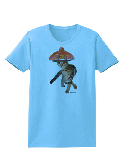 Cat with Pink Sombrero and Sunglasses Womens T-Shirt by TooLoud-Womens T-Shirt-TooLoud-Aquatic-Blue-X-Small-Davson Sales