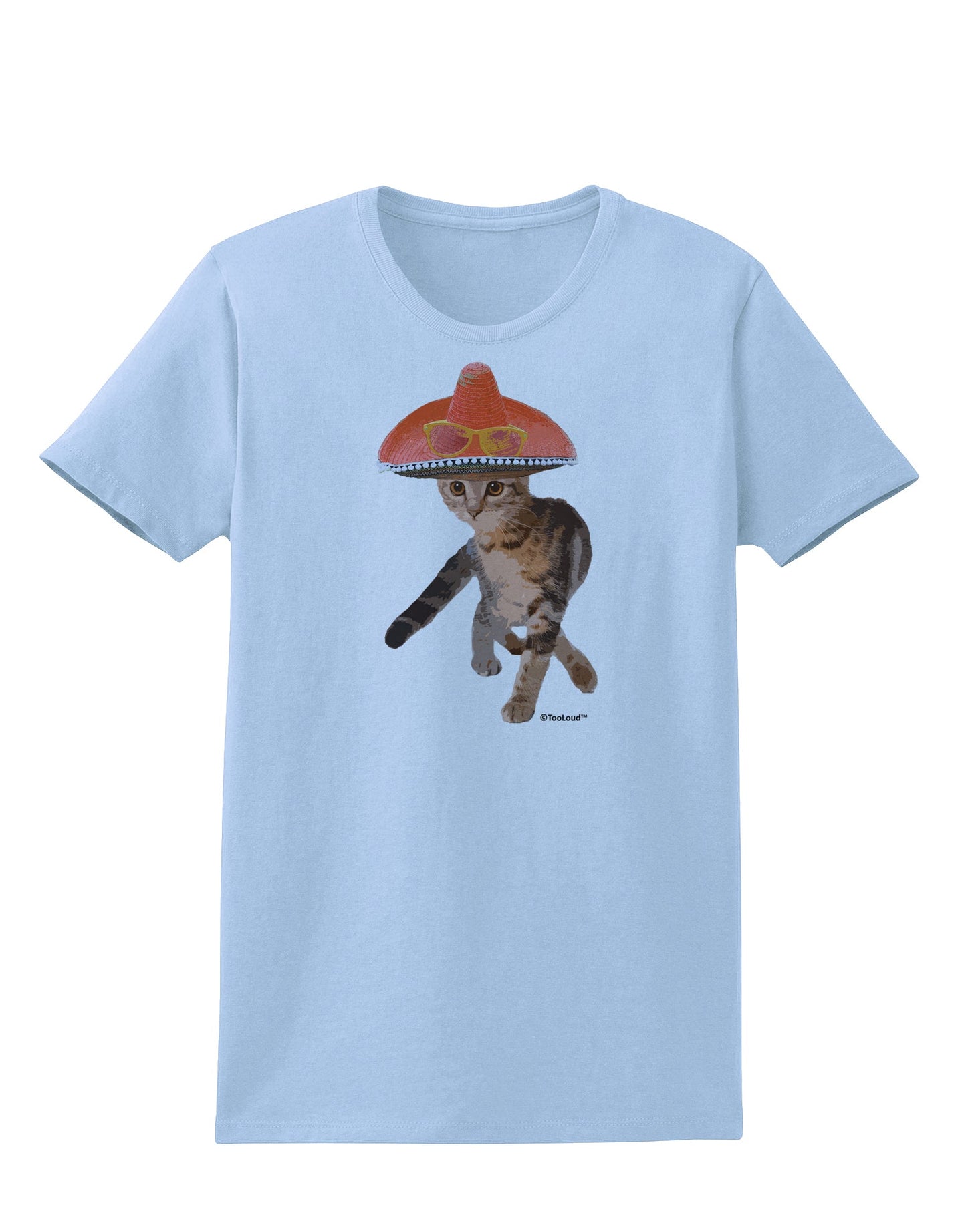 Cat with Pink Sombrero and Sunglasses Womens T-Shirt by TooLoud-Womens T-Shirt-TooLoud-Light-Blue-X-Small-Davson Sales