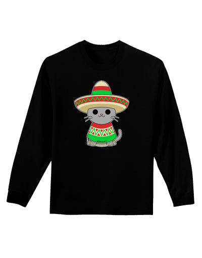 Cat with Sombrero and Poncho Adult Long Sleeve Dark T-Shirt by TooLoud-TooLoud-Black-Small-Davson Sales