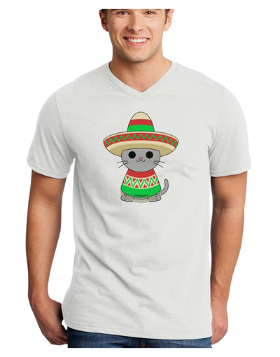 Cat with Sombrero and Poncho Adult V-Neck T-shirt by TooLoud-Mens V-Neck T-Shirt-TooLoud-White-Small-Davson Sales