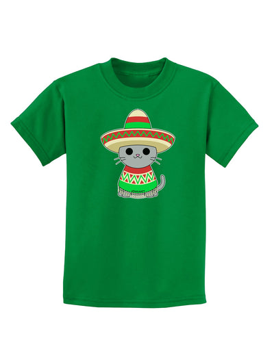 Cat with Sombrero and Poncho Childrens Dark T-Shirt by TooLoud-Childrens T-Shirt-TooLoud-Kelly-Green-X-Small-Davson Sales