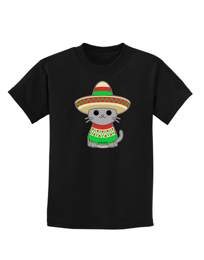 Cat with Sombrero and Poncho Childrens Dark T-Shirt by TooLoud-Childrens T-Shirt-TooLoud-Black-X-Small-Davson Sales