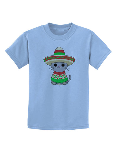 Cat with Sombrero and Poncho Childrens T-Shirt by TooLoud-Childrens T-Shirt-TooLoud-Light-Blue-X-Small-Davson Sales