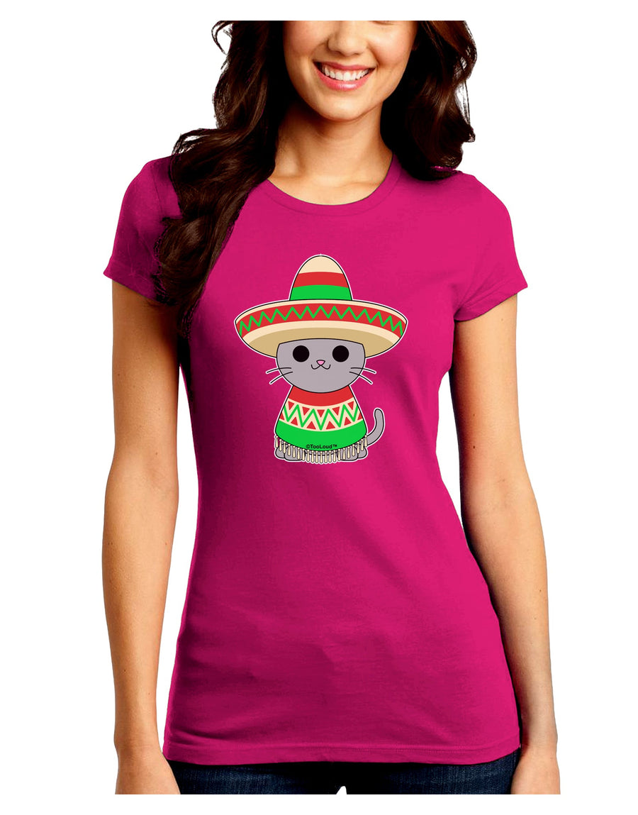 Cat with Sombrero and Poncho Juniors Crew Dark T-Shirt by TooLoud-T-Shirts Juniors Tops-TooLoud-Black-Juniors Fitted Small-Davson Sales