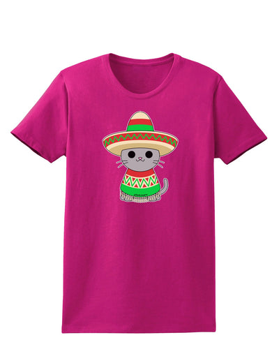 Cat with Sombrero and Poncho Womens Dark T-Shirt by TooLoud-Womens T-Shirt-TooLoud-Hot-Pink-Small-Davson Sales