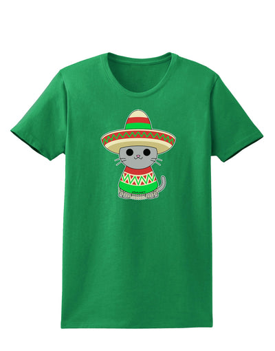 Cat with Sombrero and Poncho Womens Dark T-Shirt by TooLoud-Womens T-Shirt-TooLoud-Kelly-Green-X-Small-Davson Sales