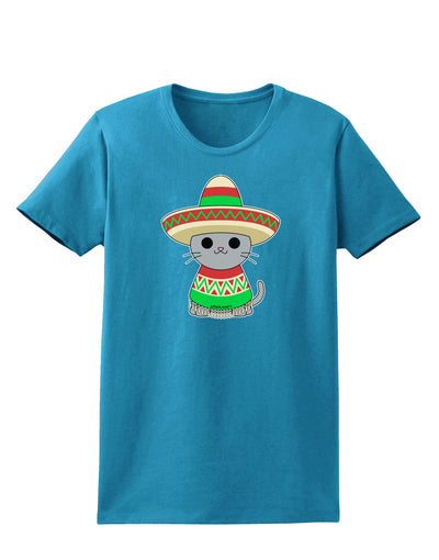 Cat with Sombrero and Poncho Womens Dark T-Shirt by TooLoud-Womens T-Shirt-TooLoud-Turquoise-X-Small-Davson Sales