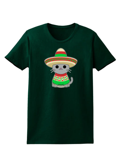 Cat with Sombrero and Poncho Womens Dark T-Shirt by TooLoud-Womens T-Shirt-TooLoud-Forest-Green-Small-Davson Sales