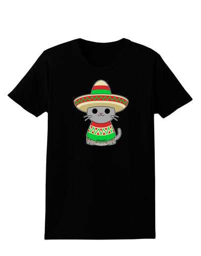 Cat with Sombrero and Poncho Womens Dark T-Shirt by TooLoud-Womens T-Shirt-TooLoud-Black-X-Small-Davson Sales