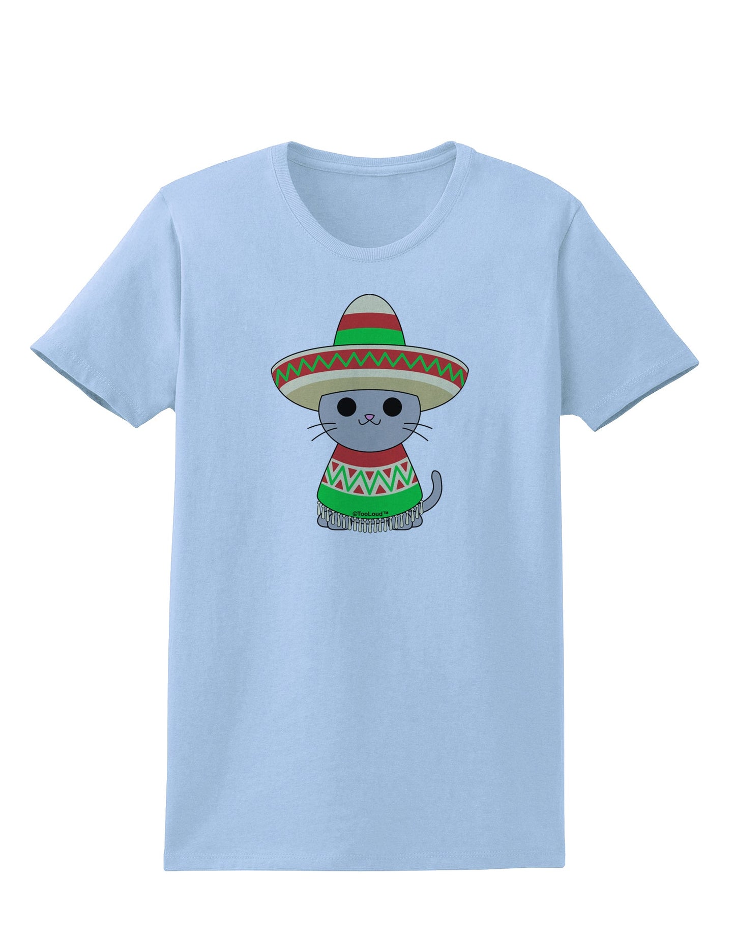 Cat with Sombrero and Poncho Womens T-Shirt by TooLoud-Womens T-Shirt-TooLoud-Light-Blue-X-Small-Davson Sales