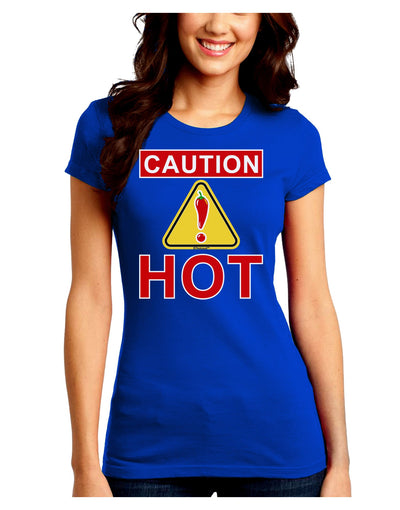 Caution Hot Chili Pepper Sign Juniors Crew Dark T-Shirt-T-Shirts Juniors Tops-TooLoud-Royal-Blue-Juniors Fitted Small-Davson Sales