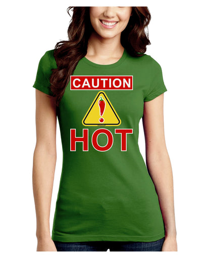 Caution Hot Chili Pepper Sign Juniors Crew Dark T-Shirt-T-Shirts Juniors Tops-TooLoud-Kiwi-Green-Juniors Fitted Small-Davson Sales