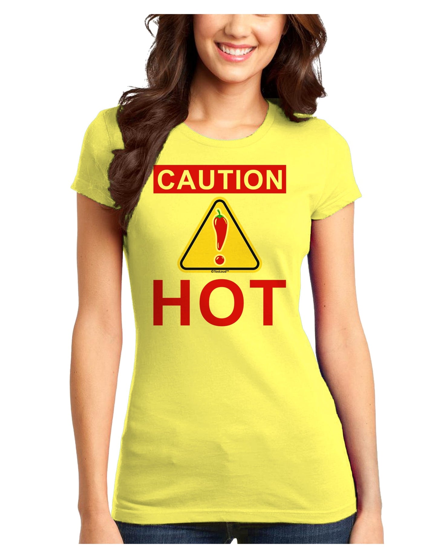 Caution Hot Chili Pepper Sign Juniors T-Shirt-Womens Juniors T-Shirt-TooLoud-Yellow-Juniors Fitted X-Small-Davson Sales