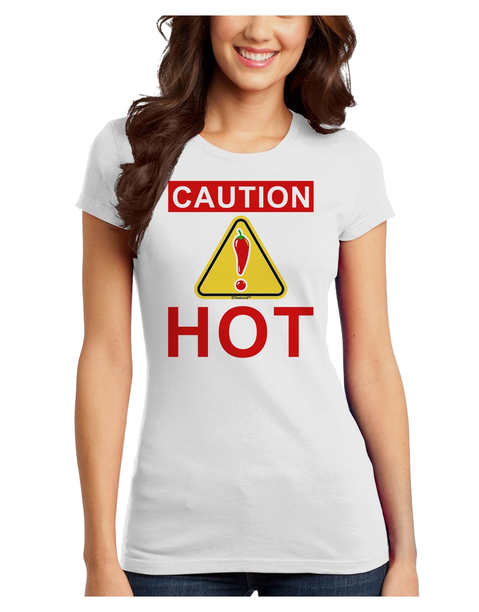Caution Hot Chili Pepper Sign Juniors T-Shirt-Womens Juniors T-Shirt-TooLoud-White-Juniors Fitted X-Small-Davson Sales