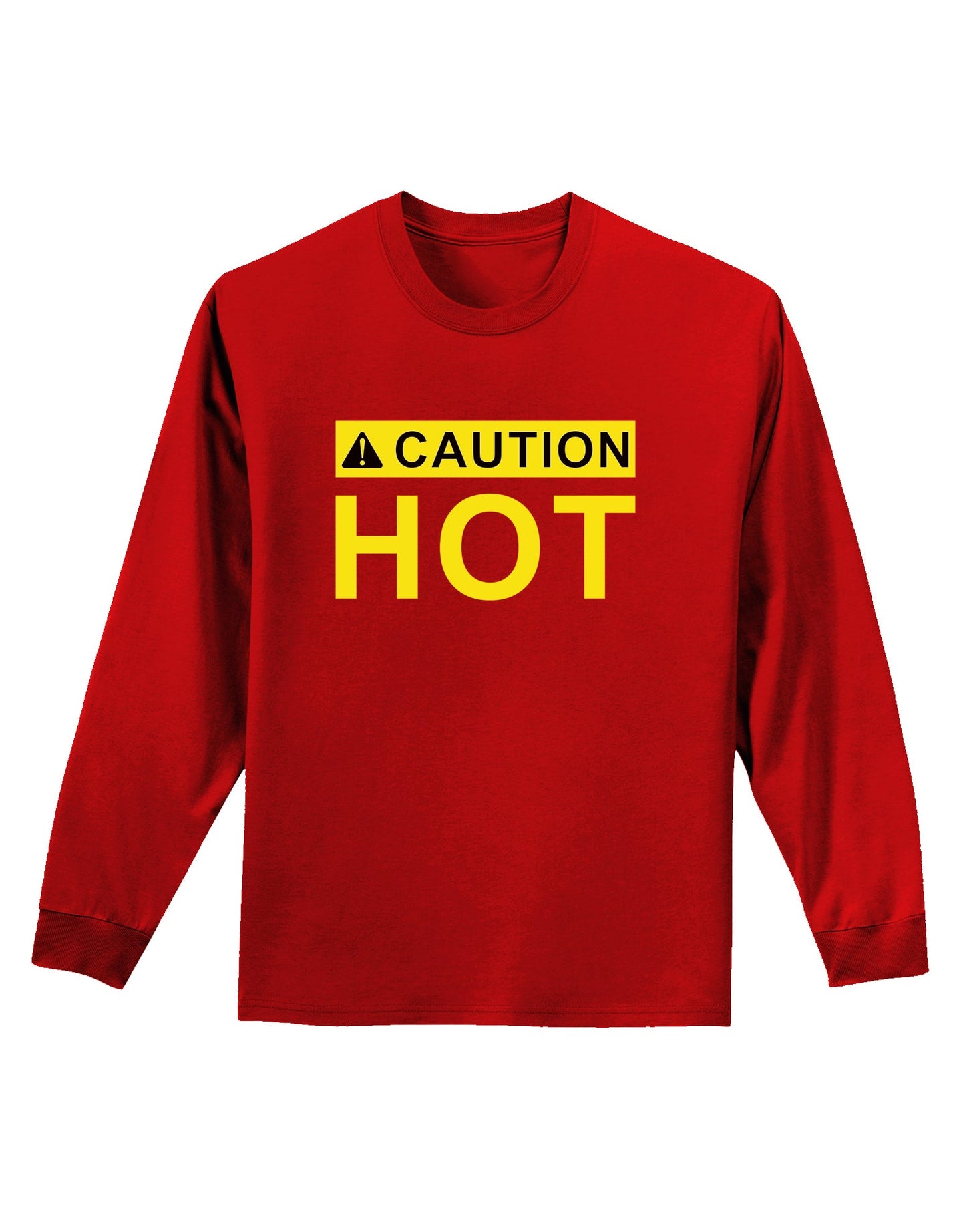 Caution Hot Warning Sign Adult Long Sleeve Dark T-Shirt-TooLoud-Red-Small-Davson Sales