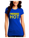 Caution Hot Warning Sign Juniors Crew Dark T-Shirt-T-Shirts Juniors Tops-TooLoud-Royal-Blue-Juniors Fitted Small-Davson Sales