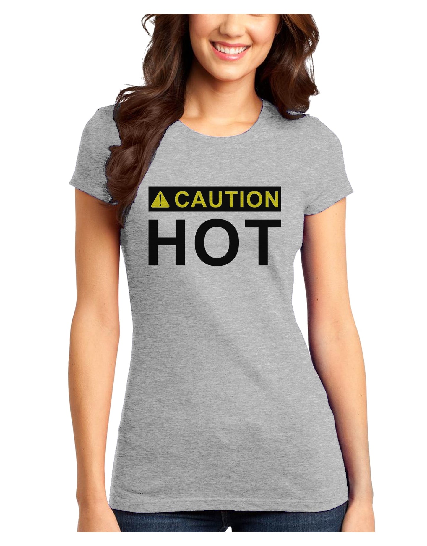 Caution Hot Warning Sign Juniors T-Shirt-Womens Juniors T-Shirt-TooLoud-Ash-Gray-Juniors Fitted X-Small-Davson Sales