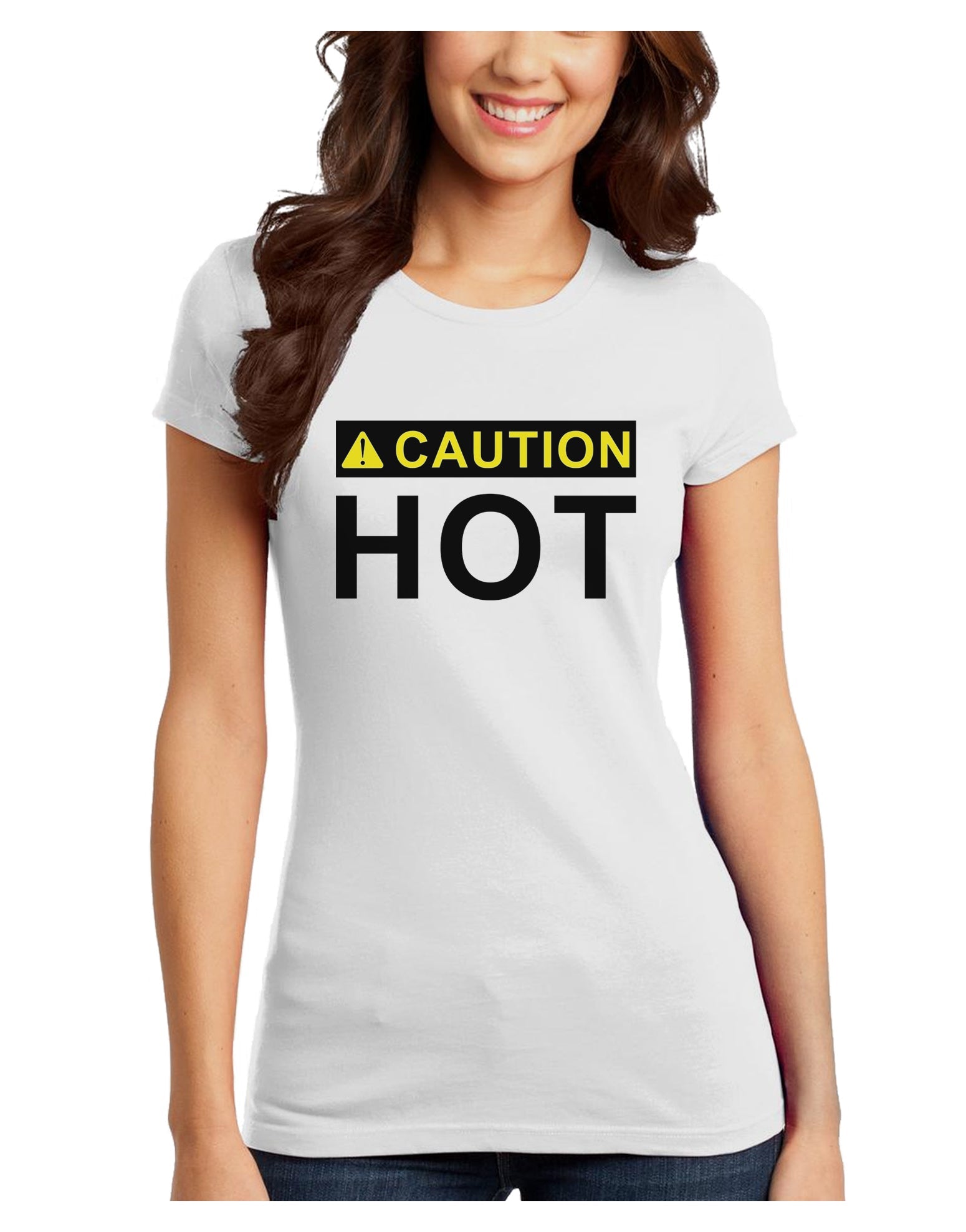 Caution Hot Warning Sign Juniors T-Shirt-Womens Juniors T-Shirt-TooLoud-White-Juniors Fitted X-Small-Davson Sales