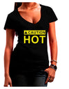 Caution Hot Warning Sign Juniors V-Neck Dark T-Shirt-Womens V-Neck T-Shirts-TooLoud-Black-Juniors Fitted Small-Davson Sales