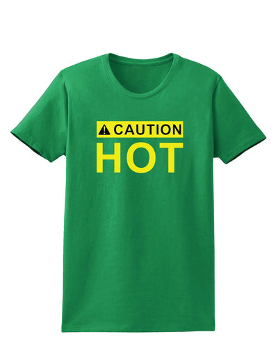 Caution Hot Warning Sign Womens Dark T-Shirt-TooLoud-Kelly-Green-X-Small-Davson Sales