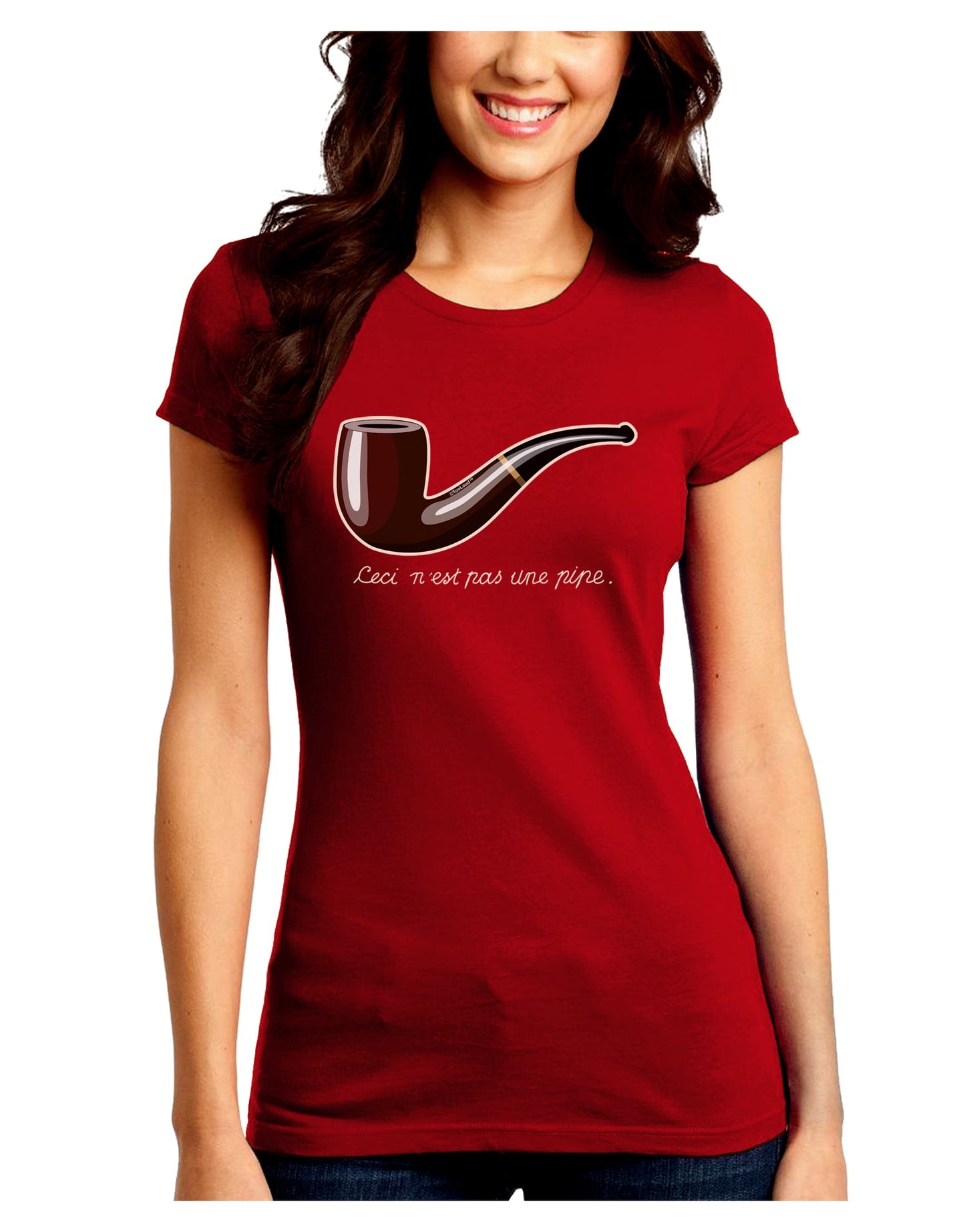 Ceci n'est pas une pipe Juniors Crew Dark T-Shirt-T-Shirts Juniors Tops-TooLoud-Red-Juniors Fitted Small-Davson Sales