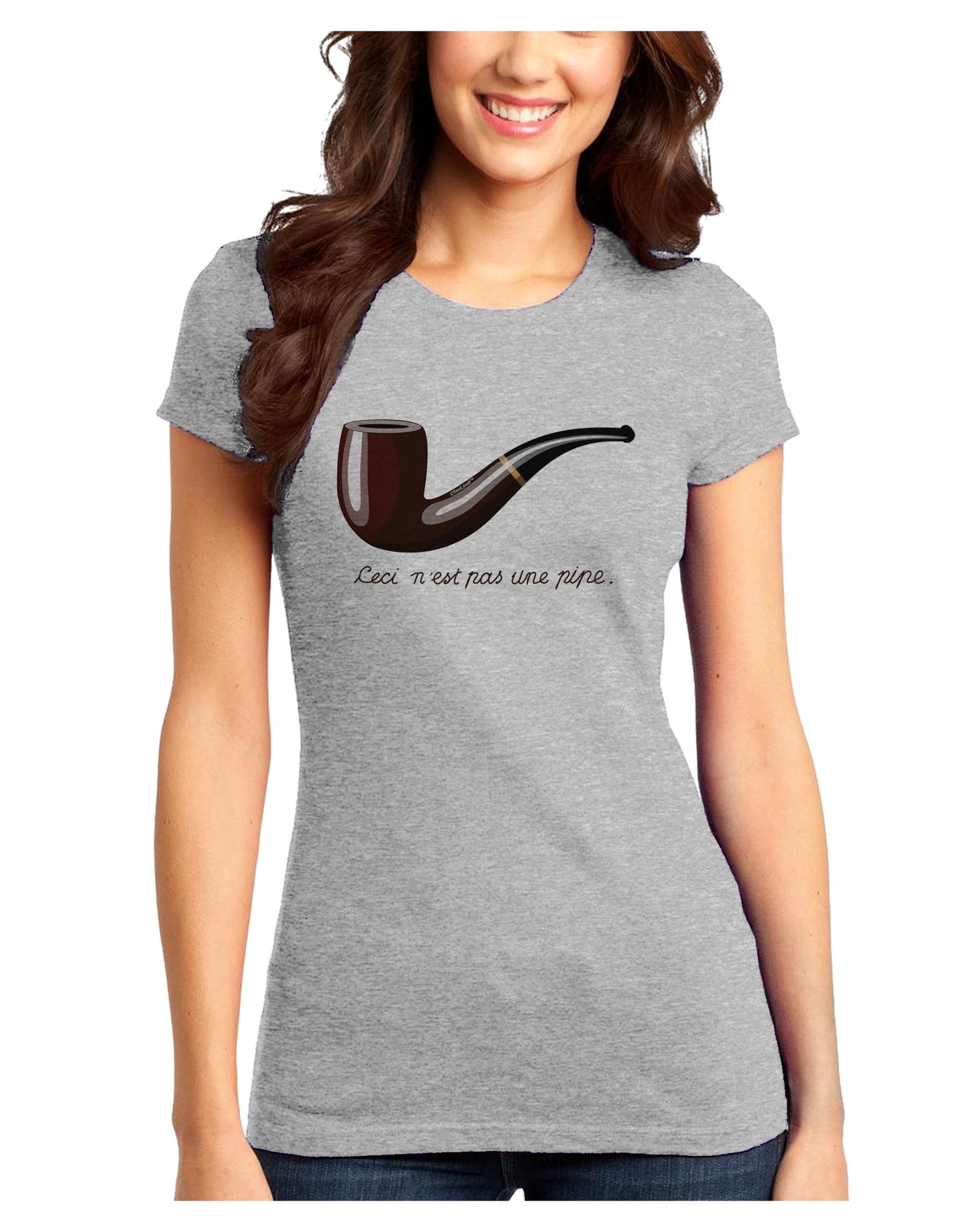 Ceci n'est pas une pipe Juniors T-Shirt-Womens Juniors T-Shirt-TooLoud-Ash-Gray-Juniors Fitted X-Small-Davson Sales