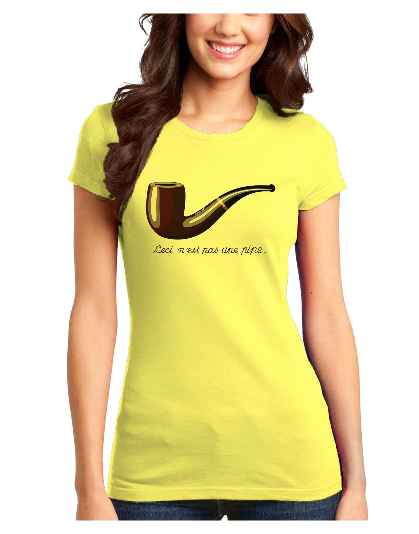 Ceci n'est pas une pipe Juniors T-Shirt-Womens Juniors T-Shirt-TooLoud-Yellow-Juniors Fitted X-Small-Davson Sales