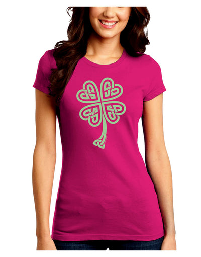 Celtic Knot 4 Leaf Clover St Patricks Juniors Crew Dark T-Shirt-T-Shirts Juniors Tops-TooLoud-Hot-Pink-Juniors Fitted Small-Davson Sales