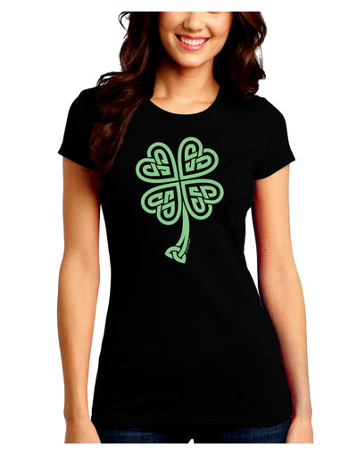 Celtic Knot 4 Leaf Clover St Patricks Juniors Crew Dark T-Shirt-T-Shirts Juniors Tops-TooLoud-Black-Juniors Fitted Small-Davson Sales