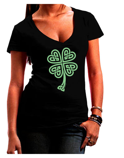 Celtic Knot 4 Leaf Clover St Patricks Juniors V-Neck Dark T-Shirt-Womens V-Neck T-Shirts-TooLoud-Black-Juniors Fitted Small-Davson Sales