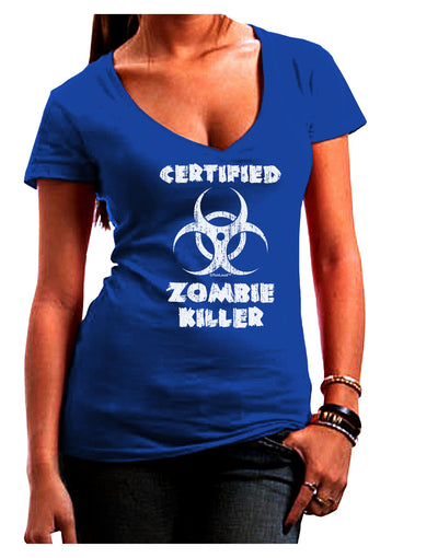 Certified Zombie Killer - Biohazard Juniors V-Neck Dark T-Shirt by TooLoud-Womens V-Neck T-Shirts-TooLoud-Royal-Blue-Juniors Fitted Small-Davson Sales