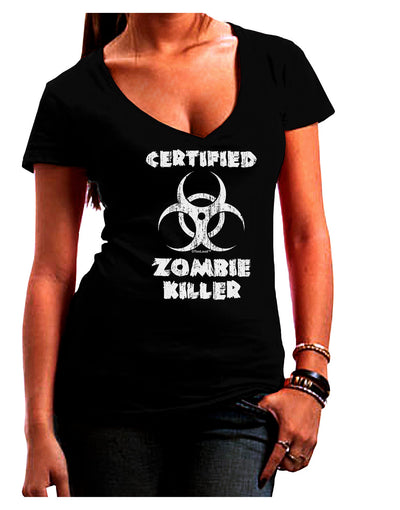 Certified Zombie Killer - Biohazard Juniors V-Neck Dark T-Shirt by TooLoud-Womens V-Neck T-Shirts-TooLoud-Black-Juniors Fitted Small-Davson Sales