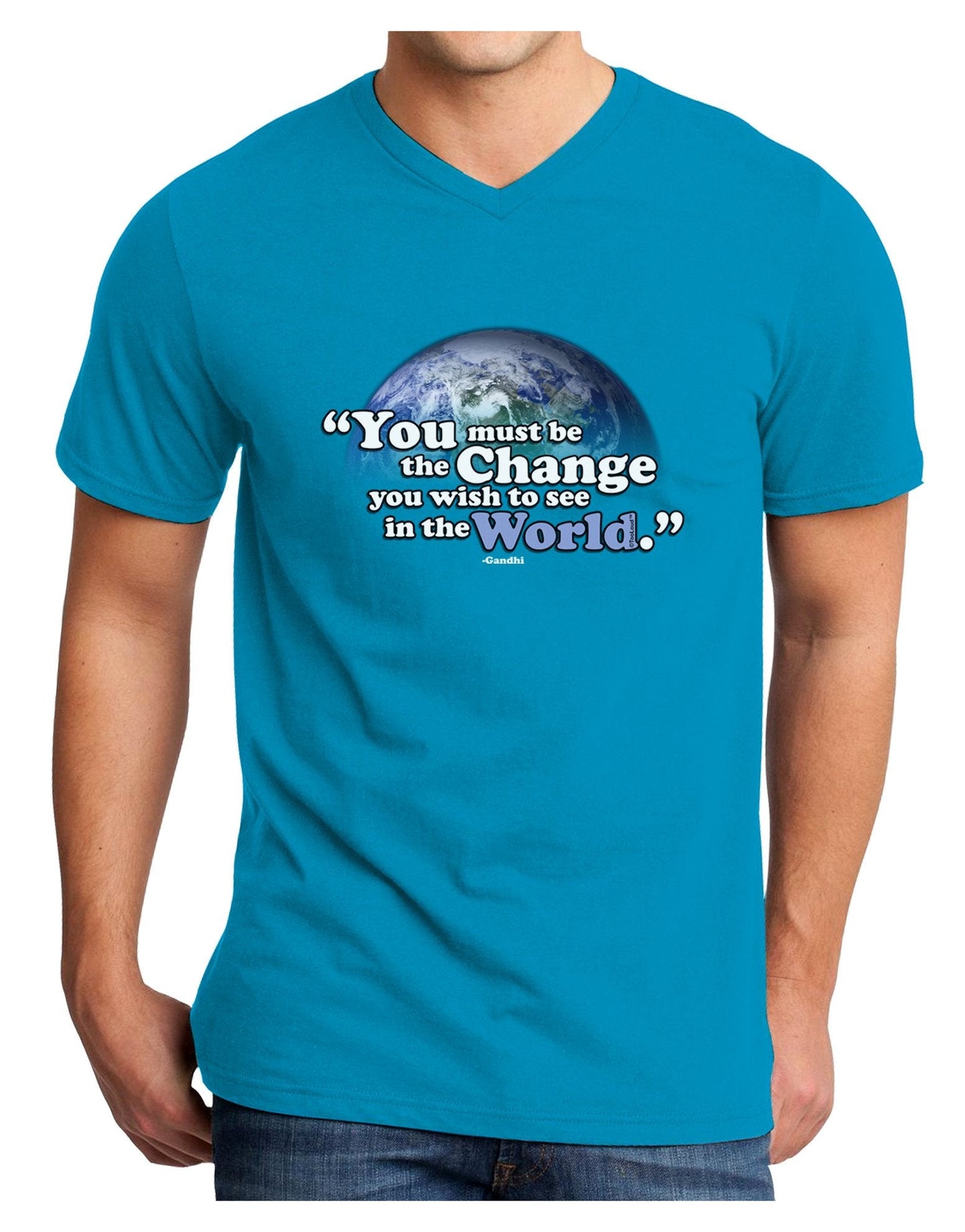 Change In The World Gandhi Adult Dark V-Neck T-Shirt-Mens V-Neck T-Shirt-TooLoud-Turquoise-XXXX-Large-Davson Sales