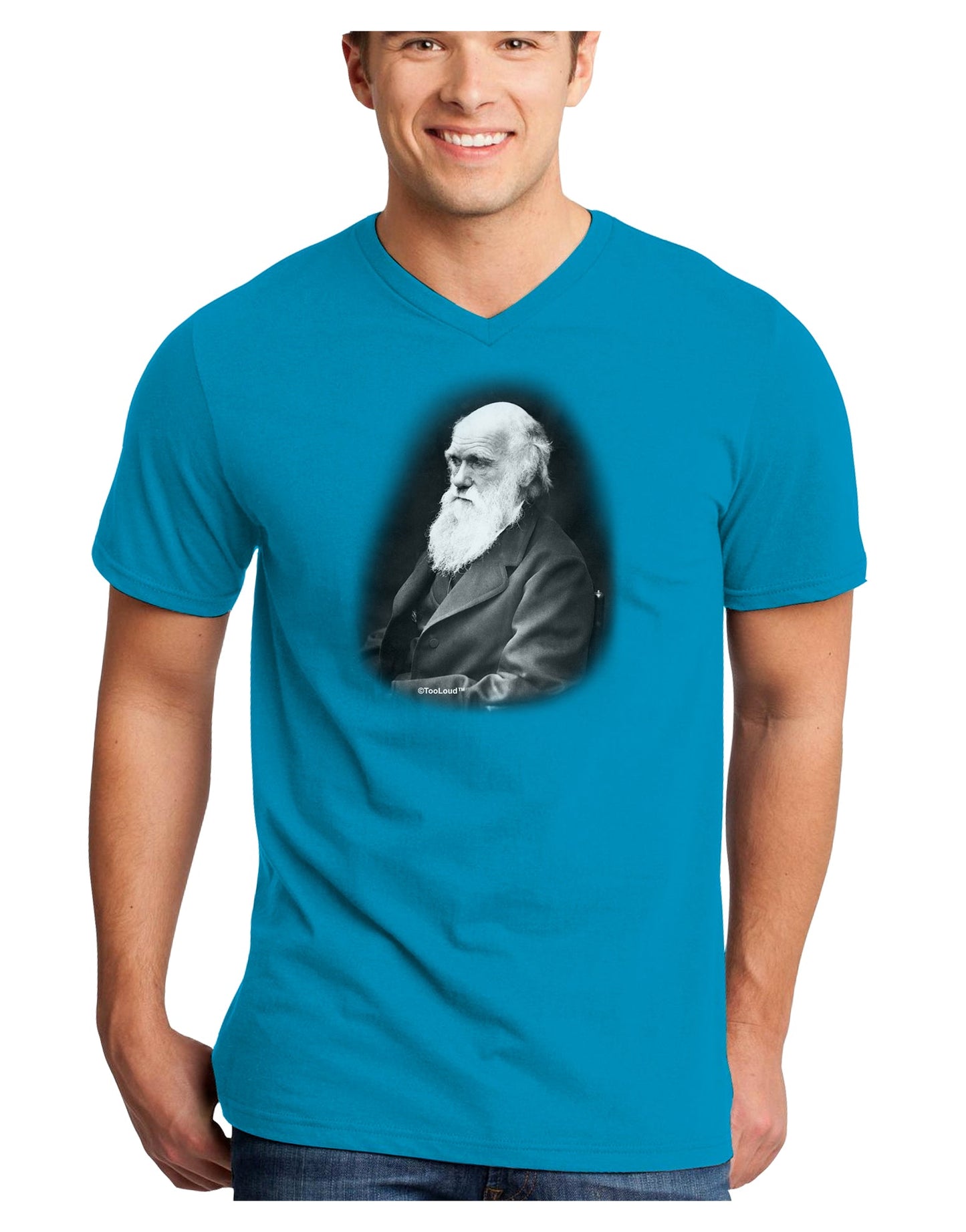 Charles Darwin Black and White Adult Dark V-Neck T-Shirt by TooLoud-Mens V-Neck T-Shirt-TooLoud-Turquoise-Small-Davson Sales