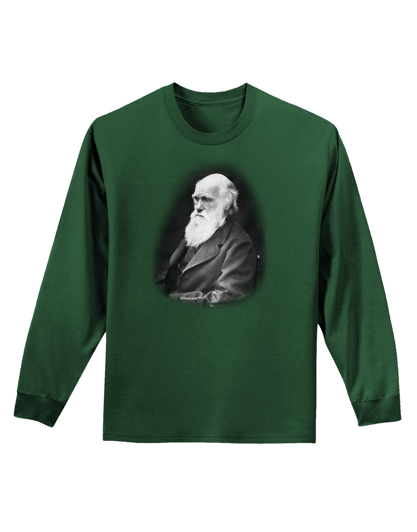 Charles Darwin Black and White Adult Long Sleeve Dark T-Shirt by TooLoud-TooLoud-Dark-Green-Small-Davson Sales