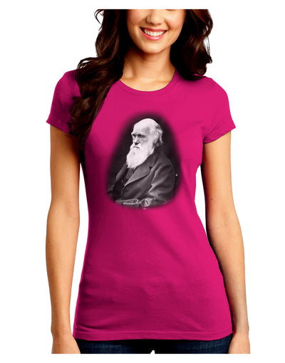 Charles Darwin Black and White Juniors Crew Dark T-Shirt by TooLoud-T-Shirts Juniors Tops-TooLoud-Hot-Pink-Juniors Fitted Small-Davson Sales