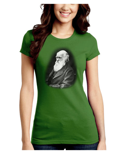 Charles Darwin Black and White Juniors Crew Dark T-Shirt by TooLoud-T-Shirts Juniors Tops-TooLoud-Kiwi-Green-Juniors Fitted X-Small-Davson Sales