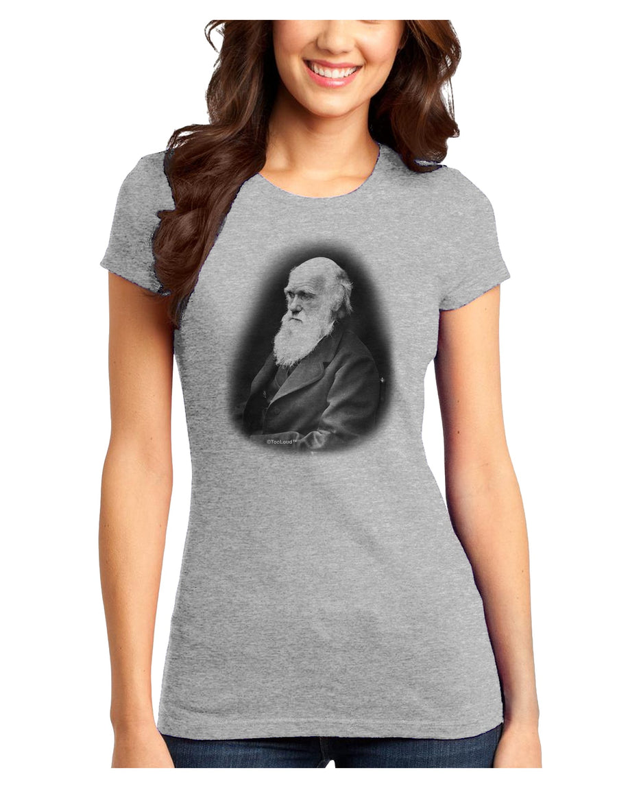 Charles Darwin Black and White Juniors T-Shirt by TooLoud-Womens Juniors T-Shirt-TooLoud-White-Juniors Fitted X-Small-Davson Sales