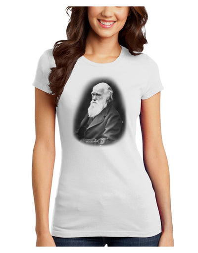 Charles Darwin Black and White Juniors T-Shirt by TooLoud-Womens Juniors T-Shirt-TooLoud-White-Juniors Fitted X-Small-Davson Sales